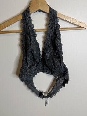 Free People Galloon Lace Halter Bra gray Bralette Wireless Boho Lingerie  small